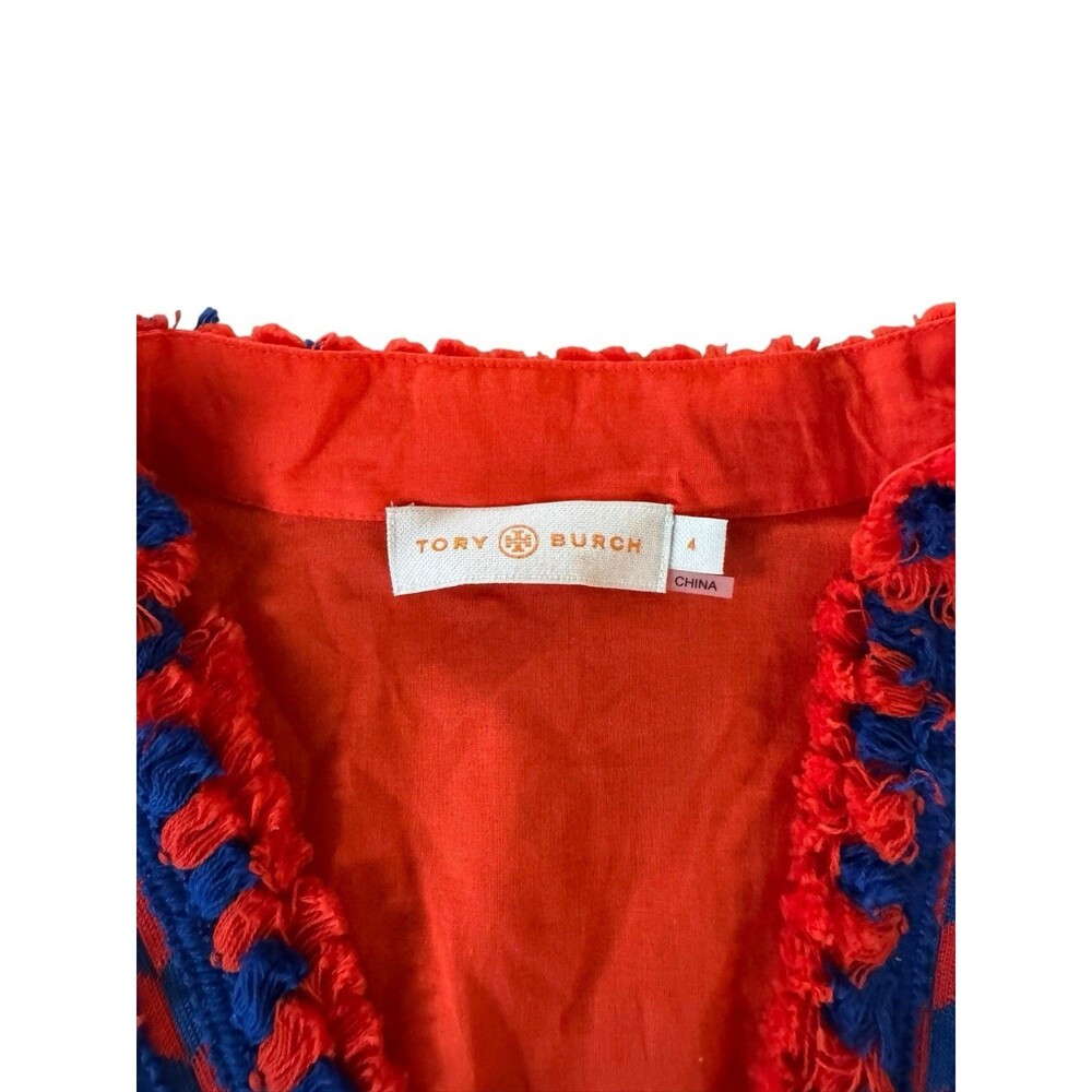 Tory Burch Samba Boho Colorful Fringe Tunic Top Embroidered Resortwear Size 4 - Picture 5 of 7